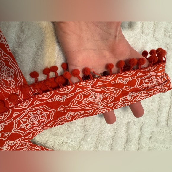 Loft Pom Pom V Neck Swing Dress - Sunset Orange - Red - Picture 6 of 8